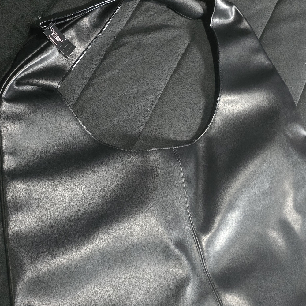 Victoria Secret Black Faux Leather Tote Bag